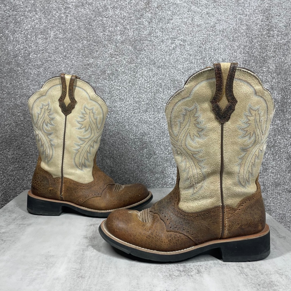Ariat Fatbaby Western Boots Womens 8.5 Showbaby Embroidered Cowboy Brown Cream